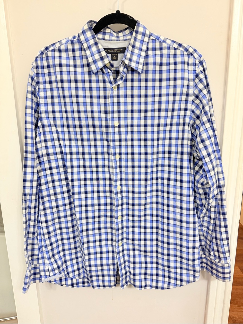 Banana Republic Men’s Blue Gingham Plaid Soft Wash Shirt Size M